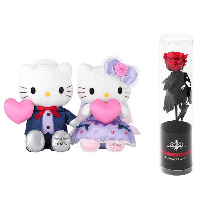 ハローキティ(ラベンダーハート)&ディアダニエル(ラベンダーハート)<プリザーブドフラワー付き>