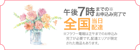 午後7時までのお申込み完了で全国当日配達