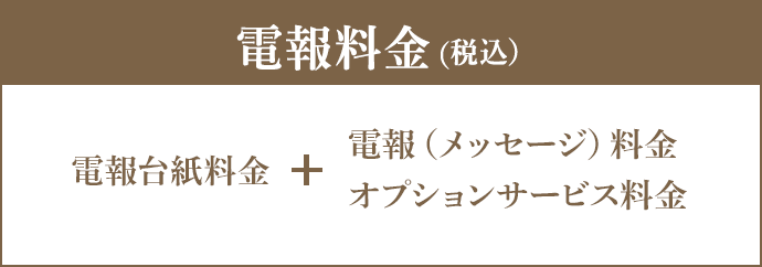 電報台紙料金＋電報（メッセージ）料金＋オプションサービス料金＝電報料金（税込）