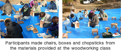 Participants made chairs, boxes and chopsticks from the materials provided at the woodworking class