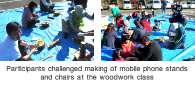 Participants challenged making of mobile phone stands and chairs at the woodwork class