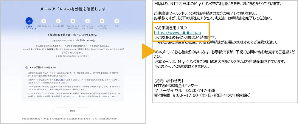 メールアドレスの有効性確認開始画面