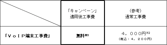 3.「VoIP端末工事費無料キャンペーン」の適用料金