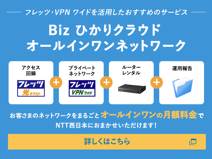フレッツ・VPN ワイドを活用したおすすめのサービス Biz ひかりクラウド オールインワンネットワーク